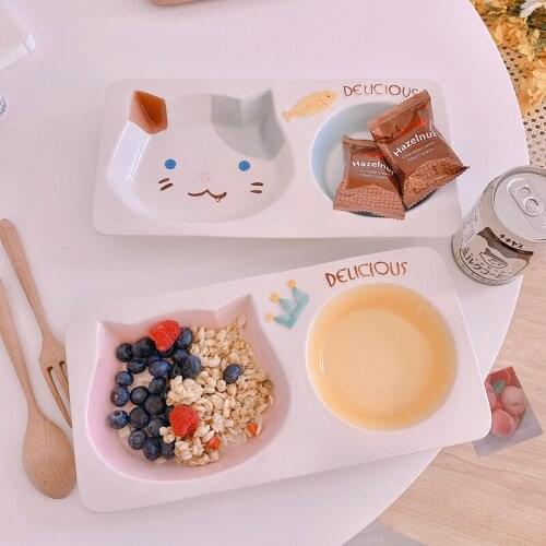 Cartoon childrens plate ceramic cat pig plate household fruit plate diet breakfast plate