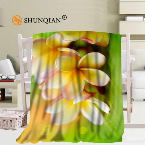 #JQK333J Custom plumeria flower Travel Blanket Home TV Casual Relax for Family Soft Fluffy Warm Blanket