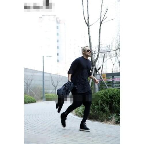 Korean Summer Fashion Thin hip-hop loose round leader background t-shirt long pure color matching shirt