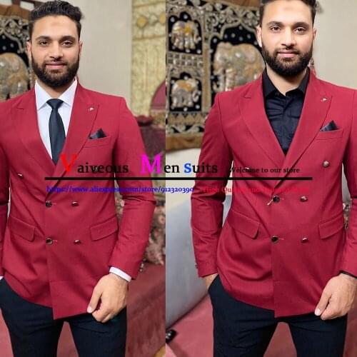 Costume Homme New Red Men Suits Blazer Wedding Suits Slim Fit 2 Pieces Groom Tuxedos Best Man Prom Suits (Jacket+Pants) Ternos