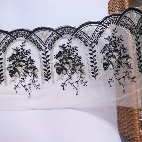 1 Meter 19 CM Wide Black Gold Flowers Embroidery Lace Trim Pink Mesh Fabrics For Bra Lingerie Underwear Handmade Dress Decor DIY