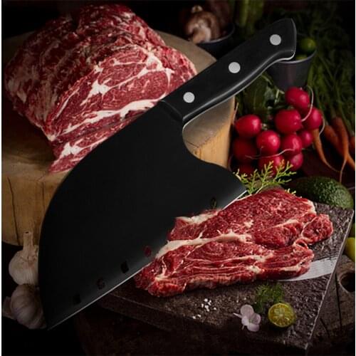 Handmade Butcher Kitchen Cutlery Knife Full Tang Outdoor Parcel Survive 7cr17 Stainless Steel Knife Anti-stick Meat Blade Design