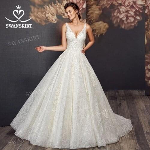 LelaAcra Sleeveless Wedding Dress 2021 Appliqued V-neck Lace A-Line Bridal Gown A-Line Princess AX72 Plus Size Vestido De Novia