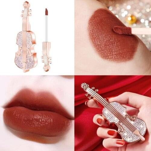 Mini Violin Lipstick Velvet Matte Moisturizing Nourishing Tint Long Lasting Non-Stick Cup Lip Glaze Makeup Cosmetics TSLM1