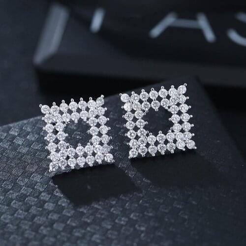 DE197 Fashion Delicacy 4A Zircon Square Geometry Ear Stud GIRLS Gift Party Banquet WOMENS Jewelry Earrings 2021