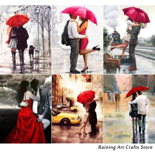 5D Diy Diamond Painting Lovers Under Red Umbrella Full Drill Rhinestone Mosaic Pictures Cross Stitch Kits Embroidery Home Decor