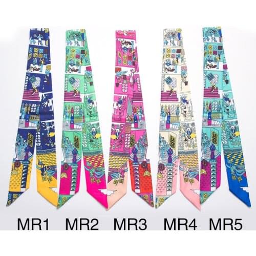 New Design Interesting Print Brand Skinny Scarves Women Hair Neck 5*100cm Silk Scarf for Ladies Foulard Headband Dropshipping