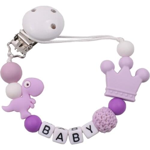 Personalized Name Silicone Dinosaur Teething Chain Pacifier Chain Clip for Baby Teething Soother Chew Toy Dummy Clips