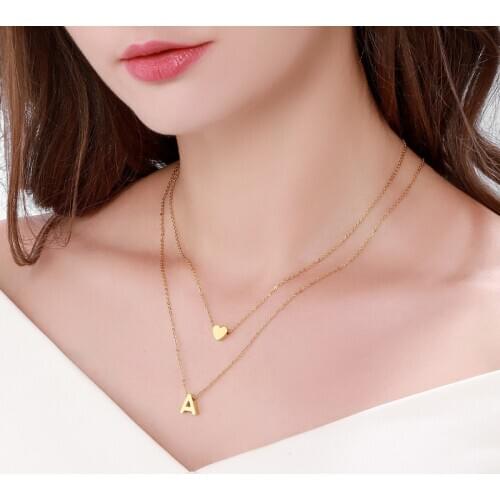 Letter Necklace Tiny Heart Dainty Initial Necklace Stainless Steel Letter Name Choker Necklaces For Women Pendant Jewelry Gift