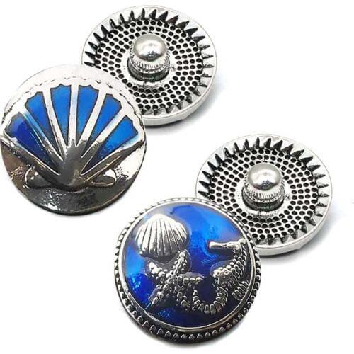 Beach BLUE metal Rhinestone Snap Buttons w229 beach Diy Jewelry fit 18mm Snap button Necklaces/Bracelets for women