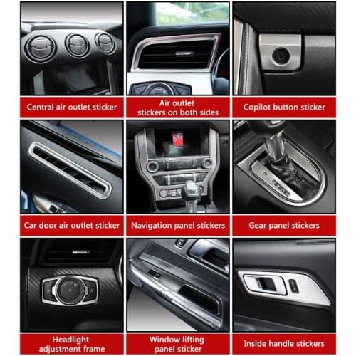 QHCP Stainless Steel Silver Sticker Car Interior Frame Trim Car Interior Gear Shift Trim Decal Stickers For Ford Mustang 15-20