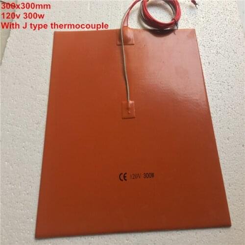 Size:300x300mm 120v 300w Flexible silicone rubber heater element with J type thermocouple