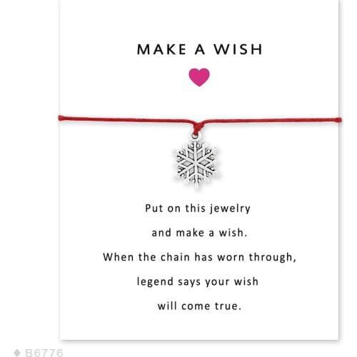 Girls Adjustable Statement Jewelry with Card Christmas Gift Make a Wish Silver Snowflake Charm Bracelets for Women
