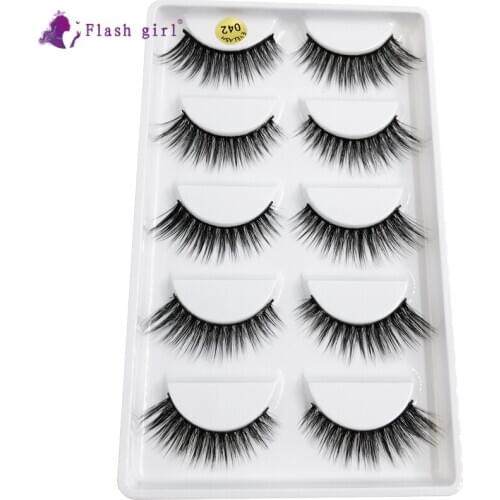 Flash Girl 5 Pairs False Eyelashes Natural Mink Eyelashes Handmade Dramatic Eyelashes for Makeup Maquiagem 042