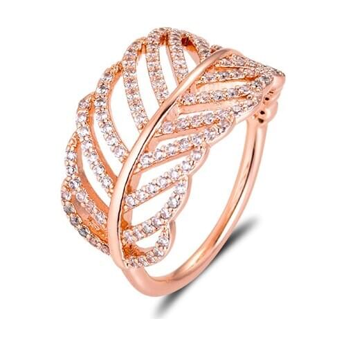 Rose Light as a Feather Rings 100% 925 Sterling Silver Jewelry For Women Free Shipping