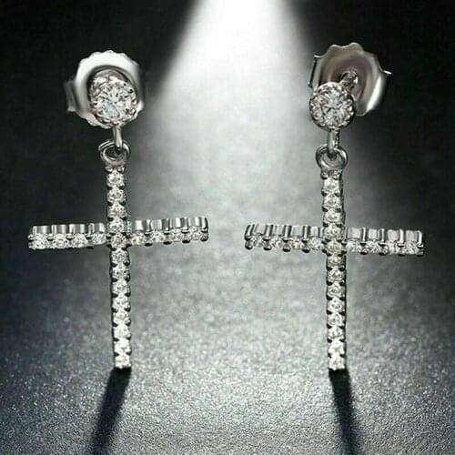 Huitan Crystal Cross Earrings for Cool Girls Hip Hop Style Dangle Earrings Fashion Versatile Women Jewelry Wholesale Drop Ship