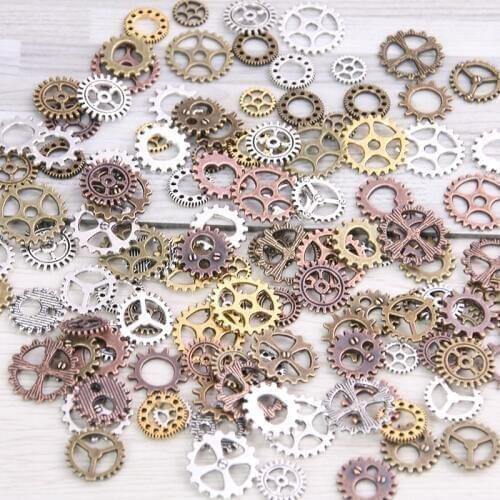 SWEET BELL Mix 100 pcs 4 color Size 8-15mm Steampunk Charms mini Gear Pendant Antique bronze DIY Metal Jewelry Making