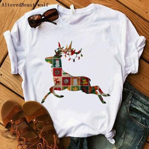 Abstract Christmas Reindeer Design funny t shirt women christmas t shirt print summer casual clothes female vogue o-neck t shirt