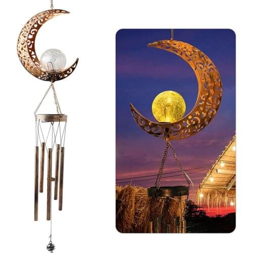 Solar Iron Hollow Moon Wind Chime Lamp Garden Lawn Decoration Retro Outdoor Landscape Light Home Decor Sun Moon and Star Types