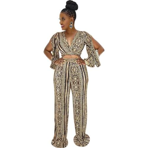 2021 Dashiki Traditional African Clothing Two Piece Set Women Africaine Print Bodycon Tops And Pants African Clothes