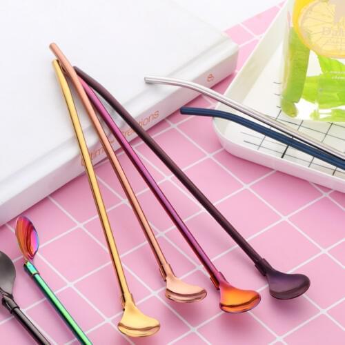 Tubularis Straw Network Celebrity Creative Dual purpose Straw Lengthening Mixing Juice Drink Milk Straw Spoon Stainless steel