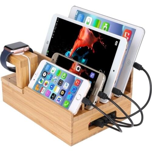 Universal Cell Phone Tablet PC Holder Bamboo Charging Station Dock Wooden Storage Stand For Apple Watch iPad iPhone 5 6 7 8 Plus