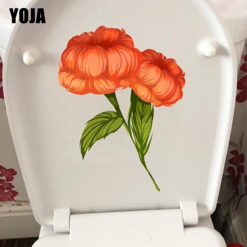 YOJA 18X24CM Beautiful Orange Flowering Branch Toilet Sticker Cartoon Kids Room Wall Decor T1-1941