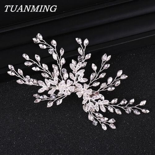 Rhinestone Hair Clips Bridal Head Ornaments Handmade Rhinestones Flower Wedding Hair Clip Barrettes Bridal Headpiece Accessories