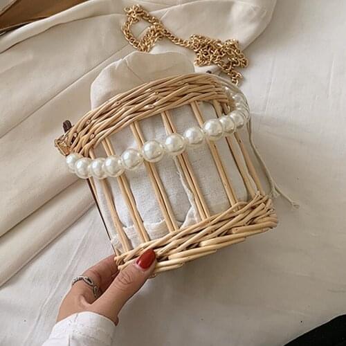 New Pearl Bag Seaside Holiday Ins Hand-woven Straw Bags Rattan handbags for women 2021 designer luxury