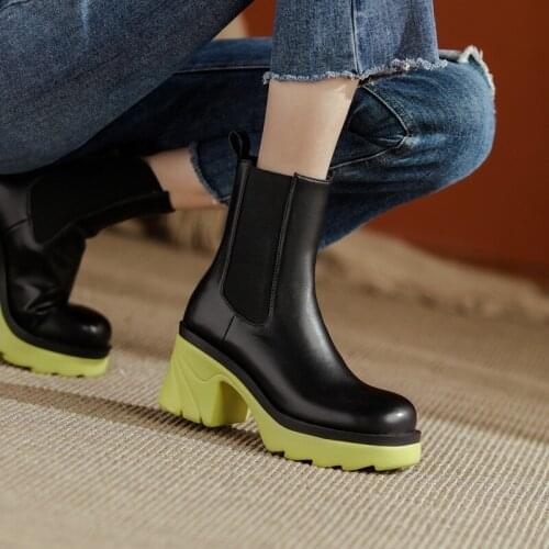 Fashion Punk Style Platform Women Ankle Boots Autumn 2021 New Round Toe Slip On Chunky High Heels Chelsea Boots Plus Size 41 42