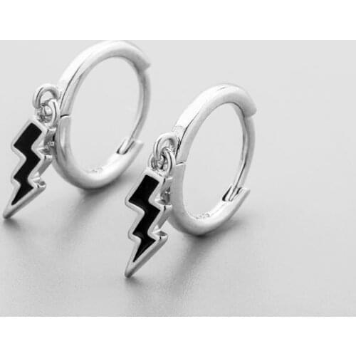 CEE12 925 Sterling Silver Wave Hoop Earrings for Women Men Black Drop Glaze Earrings Accessories Jewelry