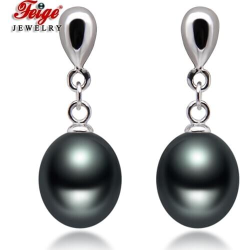 Smiple 925 Sterling Silver 2 Colors Freshwater Cultured Pearl Drop Earrings for Women Pearl Jewelry Gifts Dropshipping FEIGE