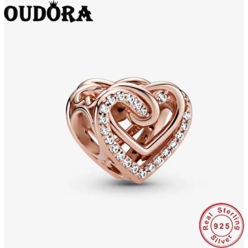 Fit Original Pandora Bracelet Charm 925 Sterling Silver Sparkling Entwined Hearts Charm Zircon Beads Women Jewelry Berloque