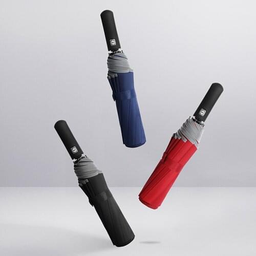Large Reflective Automatic Three Folding Umbrella Portable Light 10 Ribs Windproof Business Women Umbrella Men Rain Parasol