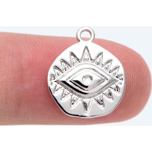 10pcs Silver Tone Textured Evil Eye Charms 15.5x13.5mm, Rhodium Plated Brass, Evil Eye Pendants (GB-1389-2)
