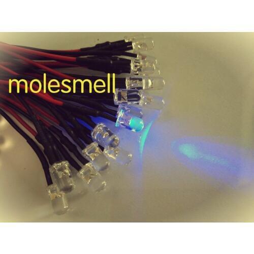 100pcs 5mm 12v Purple Water clear round LED Lamp Light Set 20cm Pre-Wired 5mm 12V DC
