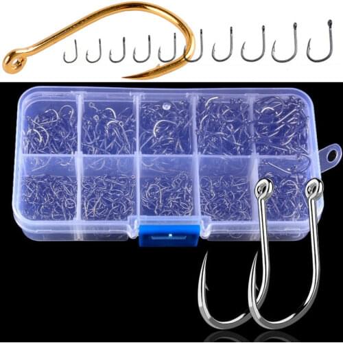 Fishing Hooks Set 100PCS Carbon Steel Single Circle Fishhook Fly Jip Barbed Carp River Sea Tackle Accessories With Box 3-12