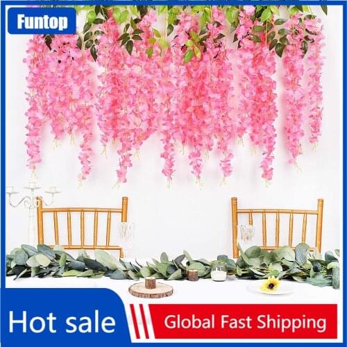 12Pcs/Set 3.6 Feet Artificial Flowers Silk Wisteria Vine Hanging Flower for Garden Wedding Floral DIY Living Room Office Decor