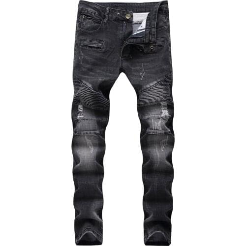 2021 High-quality Men Fashion Distressed Ripped Jeans Mens Streetwear Moto Biker Jeans Male Hip Hop Punk Denim Pants 28-40