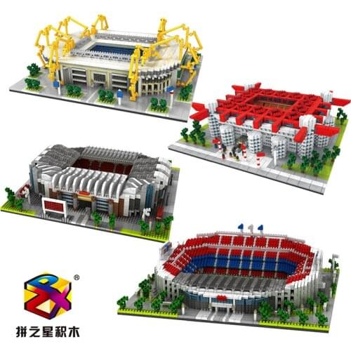Mini diamond blocks football stadium city soccer field model building bricks Germany Spain Brazil world famous team sports