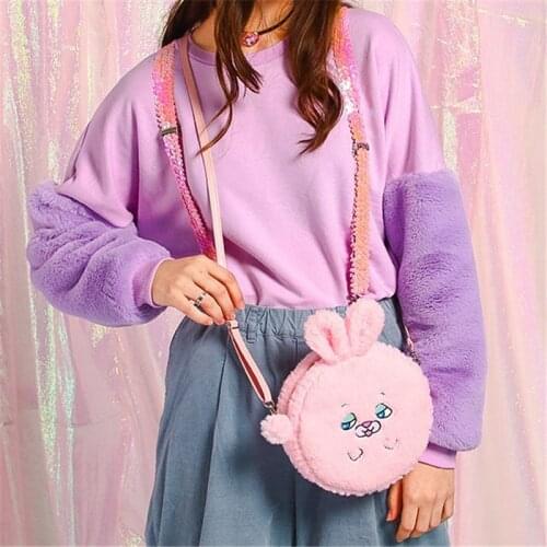 Bentoy Cartoon Plush Crossbody Bag Cute Kawaii Shoulder Bag Winter Designer Mini Handbag Flannel Messenger Bags for Girls