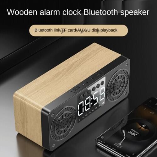 A10 Wooden Speaker Bluetooth Speakers Clock Alarm USB Stick TF Card FM Radio Multimedia Small Audio Wireless Speaker