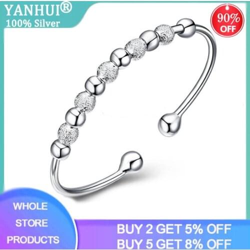 100% Authentic 999 Sterling Silver Cuff Bangles Gift For Women Girl Opening Charms Bracelet Fine Jewelry No Fade Allergy Free