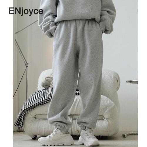 Winter Velvet Brushed Casual Sports Style Sweatpants Women High Waist Loose Straight Pants Korean Fashion Wide Leg Trousers