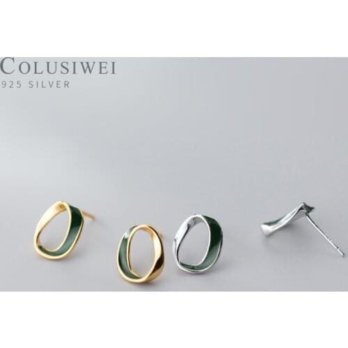 COLUSIWEI Authentic 925 Sterling Silver Geometric Stud Earring for Women Simple Oval Ear Studs Fine Jewlry Valentine Gifts