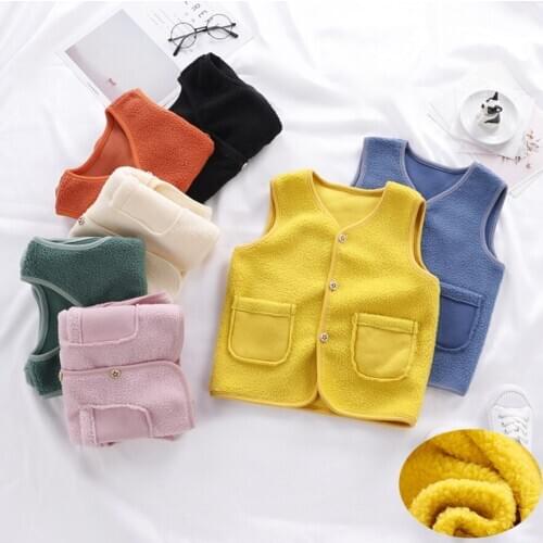 For 1-8 Years Toddler Baby Boys Girls Fleece Vest Kids Children Autumn Winter Brushed Cardigan Jacket Warm Sleeveless Solid Coat