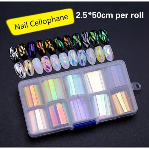 Colorful Aurora Sticker Broken Glass Sticker Mirror Nail Sticker Glass Paper Set