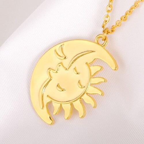 Fashion Sun Moon Pendant Necklace Charm Chain Necklaces for Women Choker Wedding Jewelry Stainless Steel BFF Friendship Gift