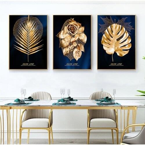 Abstract Golden Plant Leaves Poster Wall Art Picture Nordic Modern Style Print Canvas Painting Aisle Living Room Home Decoration