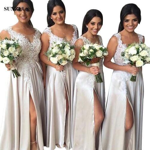 Beaded Appliques Bridesmaid Dress Suadi Arabic Women Wedding Party Dresses With Side Slit abiti da cerimonia donna BDS017